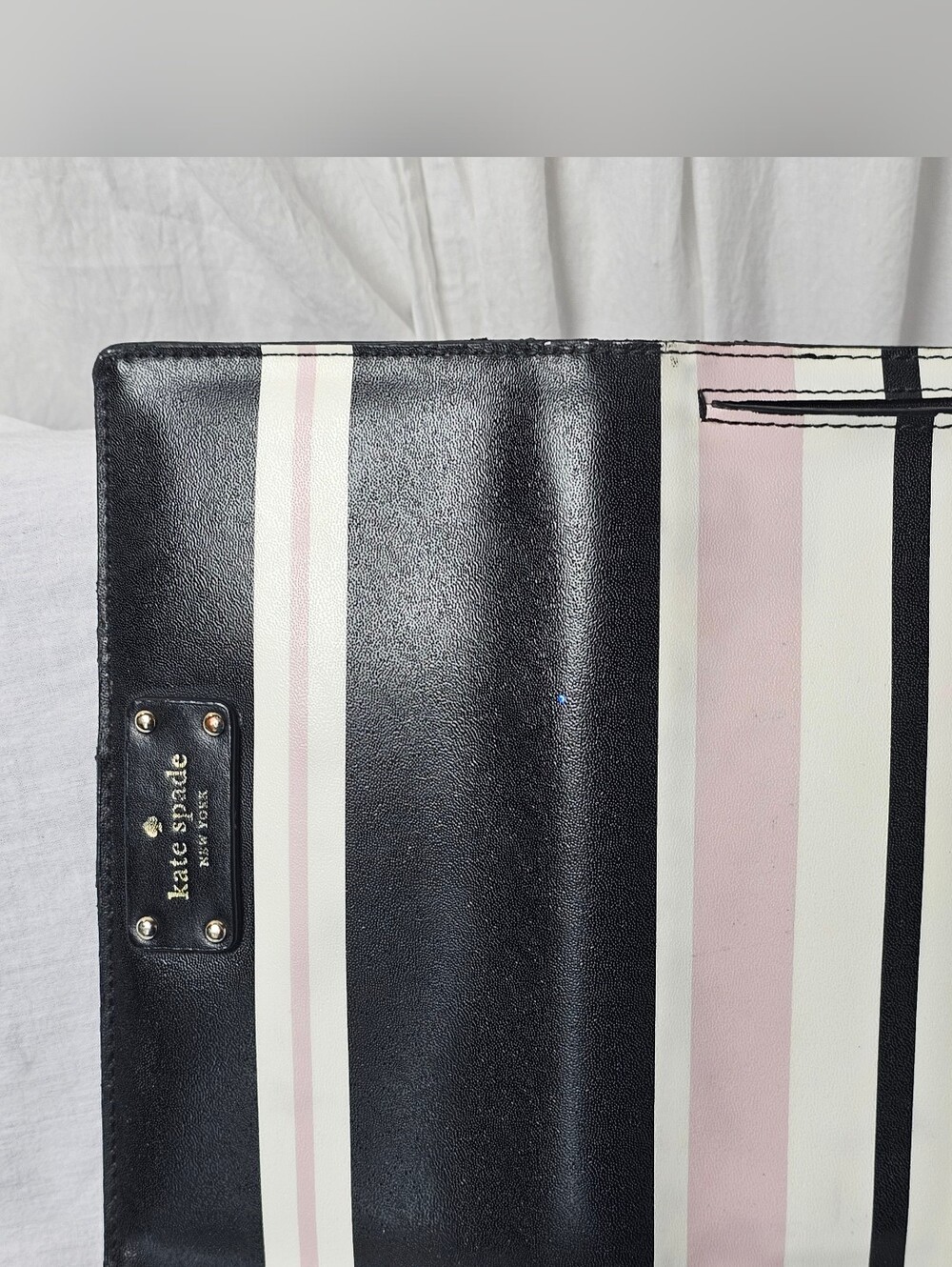 kate spade Karli Grove Street Black & Blush Pink Striped Dome Satchel & Wallet - Picture 6 of 8